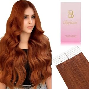 22 Inch Tape In Human Hair Extensions #33 Auburn 50g